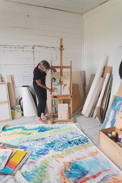 Pia Rousku Artist in her studio