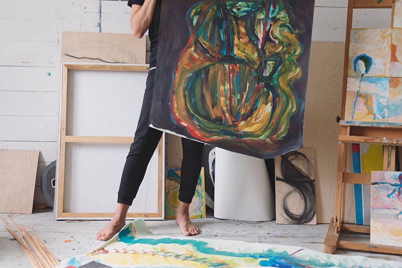 Pia Rousku Art in her studio in Korpo